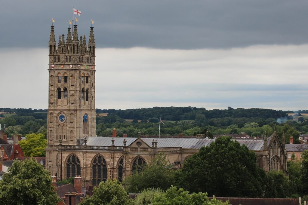 The tower and nave of St Mary's Church in Warwick