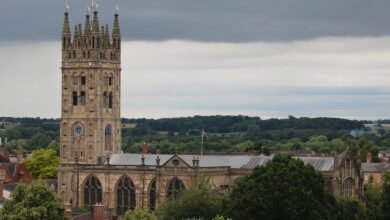 The tower and nave of St Mary's Church in Warwick