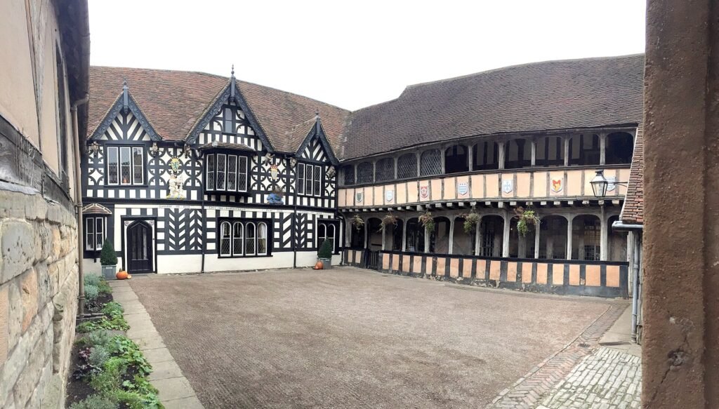 The timber-framed courtyard of the Lord Leycester in Warwick
