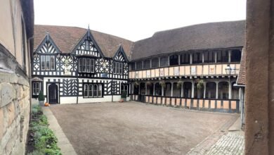 The timber-framed courtyard of the Lord Leycester in Warwick