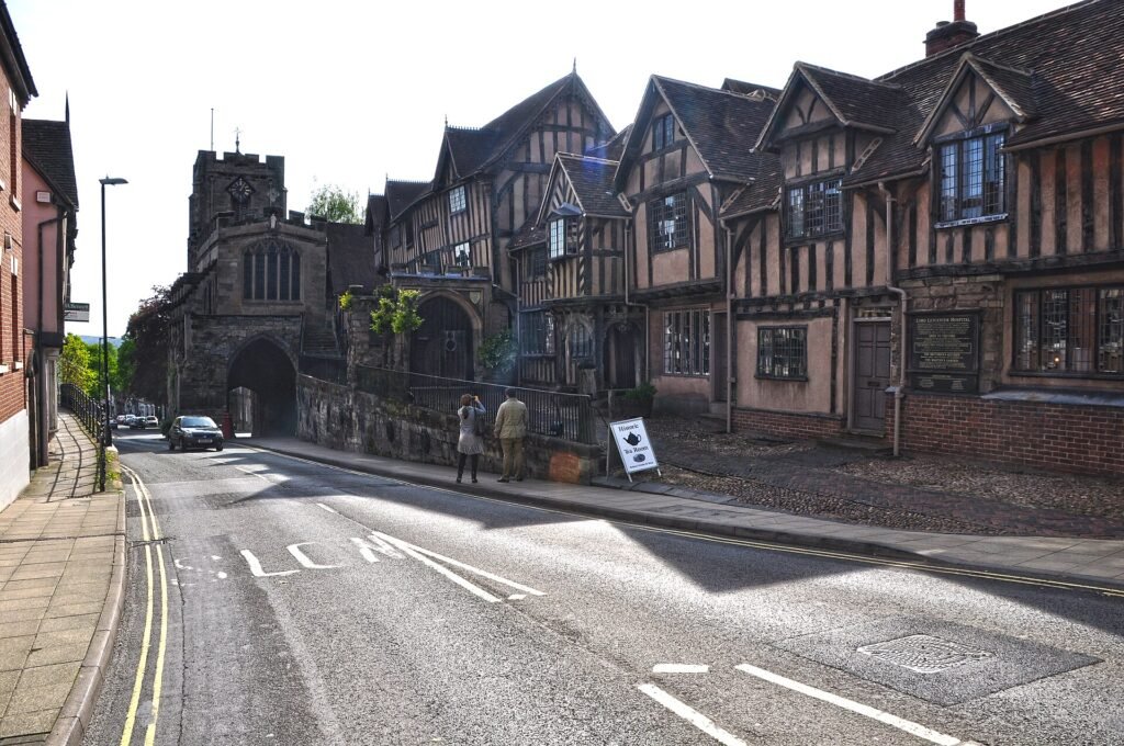 Warwick High Street by the Lord Leycester and the West Gate